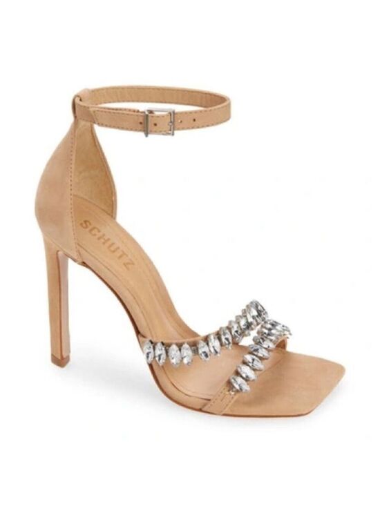 SCHUTZ Shoes - Women’s Shutz Linsey Nubuck Beige Sandal Heels Size 9.5 US!